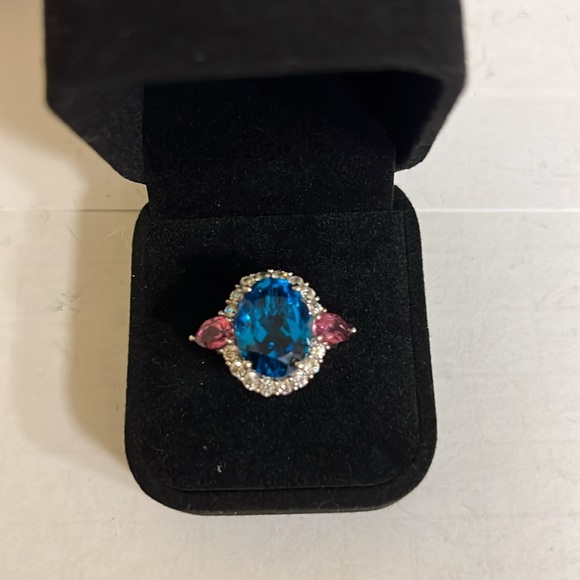 13.15ct Caribbean Quartz Multi Gemstone Ring in Platinum Over Sterling - (#0775) - Picture 9 of 9